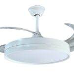 VENTILADOR DE TETO BRANCO PÁS RETRÁCTEIS LUZ CCT DIMMABLE MOTOR DC SILENCIOSO CONTROLO REMOTO